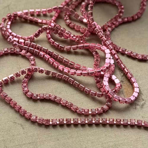 2mm Light Rose Rhinestone Cup Chain Chain Enamel Plated Q1 Foot