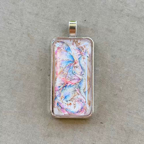 Christmas Dragon Pendant Glitter Glass 50x22mm Per Pc
