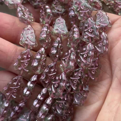 17x12mm Christmas Tree Beads Czech Glass Crystal Fern Pink Per Strand