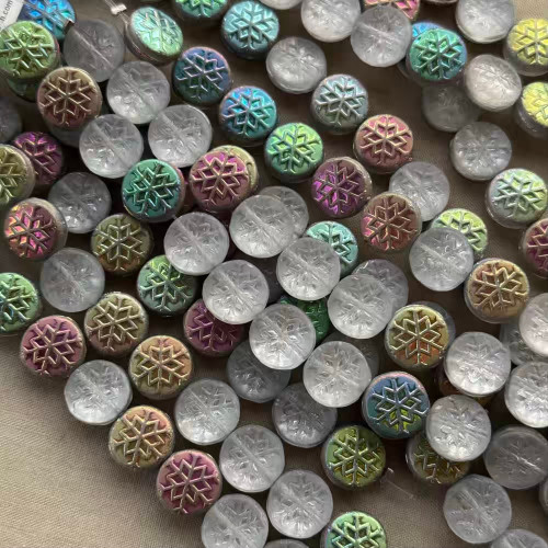 12mm Snowflake Beads Coin Czech Glass Matte Crystal Aurora Per Strand