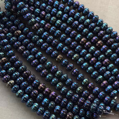 8x6mm Pumpkin Melon Czech Glass Beads Blue Nebula 24Pcs Per Strand