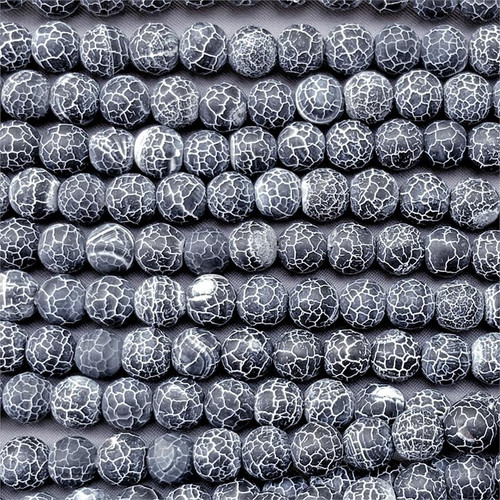 Charcoal Black Dragon Agate 8mm Matte Smooth Round Semi Precious Stone Beads Per Strand