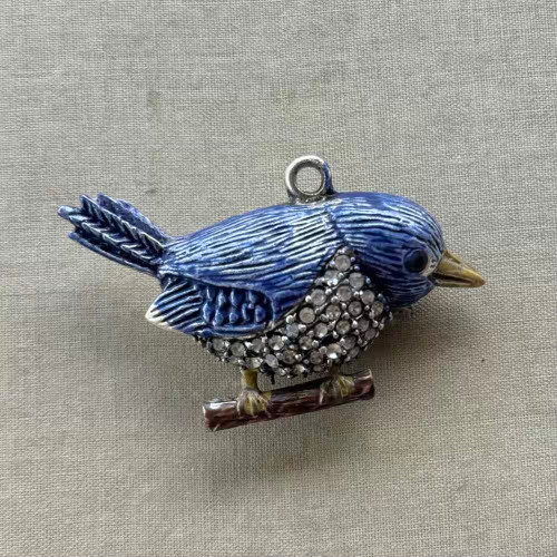 Efron Rhinestone Bluebird Wren Songbird Pendant Artisan 53x31mm Per Pc