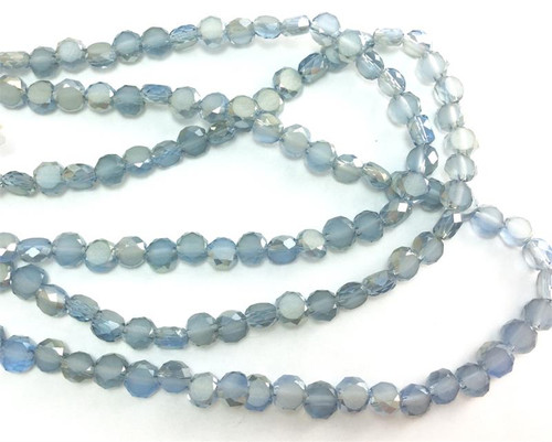 Light Sapphire Satin 6mm Frosted Faceted Coin Chinese Crystal Glass Beads per Strand