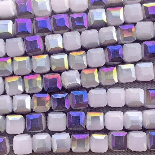 Opaque Violet Heliotrope 8mm Faceted Cube Chinese Crystal Glass Beads per Strand