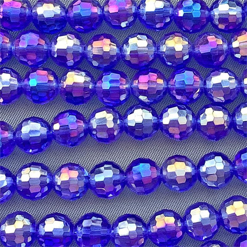 Sapphire AB 8mm Disco Round Chinese Crystal Faceted Glass Beads Per Strand