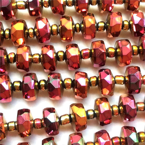 Vermilion Pyrite 7x4mm Faceted Chinese Crystal Glass Pinwheel Per Strand