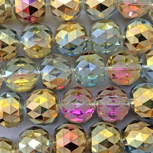 Crystal Aurum Twilight Etched Frosted 16mm Faceted Round Ball Chinese Crystal Glass Beads per Strand