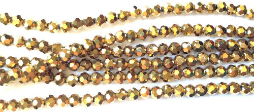 Metallic Gold 6mm Chinese Crystal Faceted Round Glass Beads Per Strand