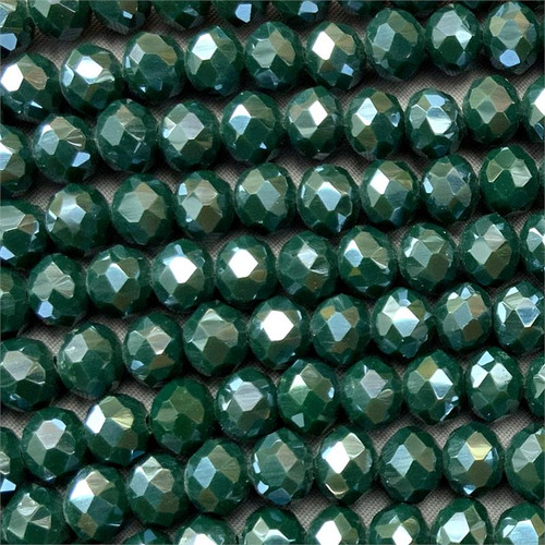 Opaque Juniper Green Satin 8x6mm Faceted Rondelle Chinese Crystal Glass Beads per Strand