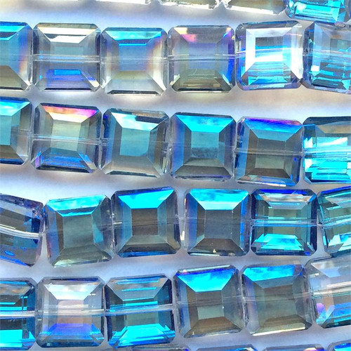 Blue Heliotrope 13mm Faceted Square Chinese Crystal Glass Beads Per Strand