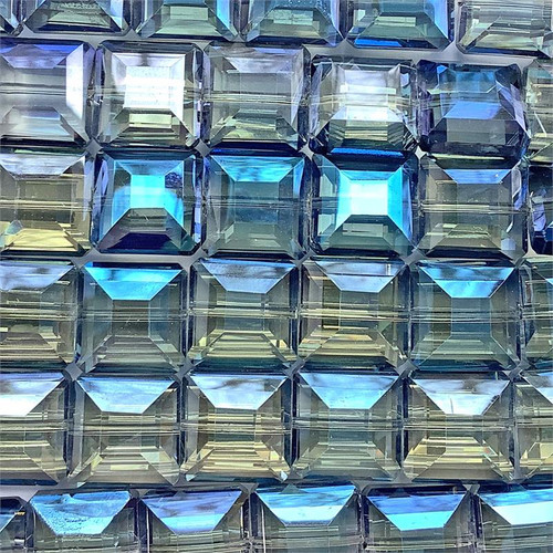 Bermuda Blue AB 13mm Faceted Square Chinese Crystal Glass Beads Per Strand