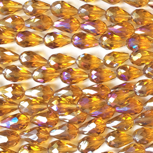 Cider AB 15x10mm Teardrop Chinese Crystal Glass Beads Per Strand