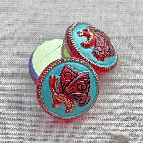 18mm Czech Glass Cabochon Butterfly Scarlet Tiffany Gold Q1 Per Pc