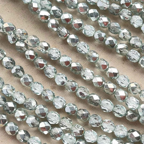 6mm Fire Polish Czech Glass Faceted Round Pale Sage CAL 25 Beads Per Strand