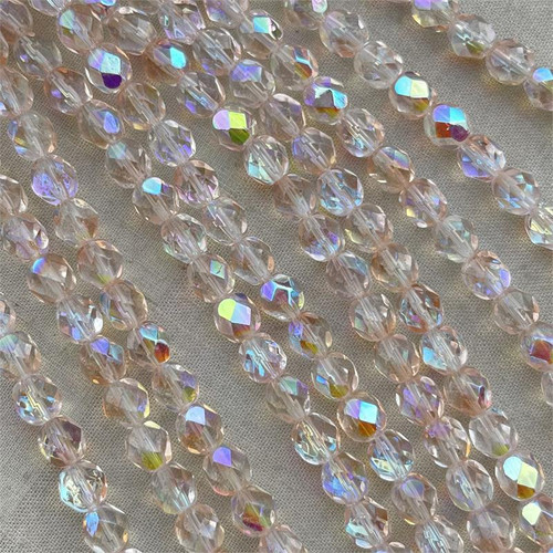 6mm Fire Polish Czech Glass Faceted Round Rosaline AB 25 Beads Per Strand