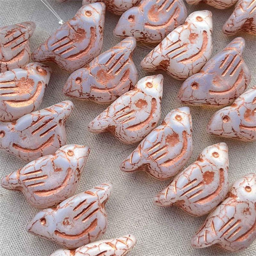 Sparrow Bird Czech Glass Beads 22x11mm Copper Opalite 6 Per Strand