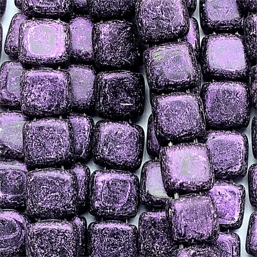 CzechMates Van Gogh Eggplant 6mm Two Hole Tile Square Czech Glass Beads per Strand