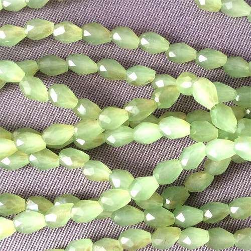 Frosted Green Satin 5x3.5mm Small Teardrop Chinese Crystal Glass Beads per Strand