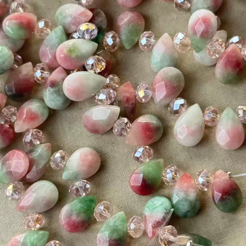 12x8mm Candy Jade Faceted Briolette Pear Watermelon Semi Precious Stone Beads Per Strand