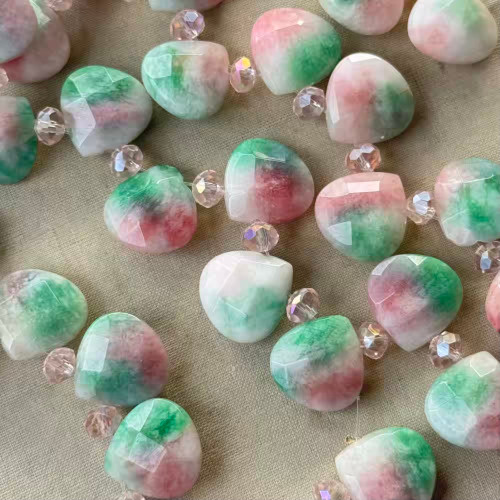 15mm Candy Jade Faceted Briolette Petal Watermelon Semi Precious Stone Beads Per Strand
