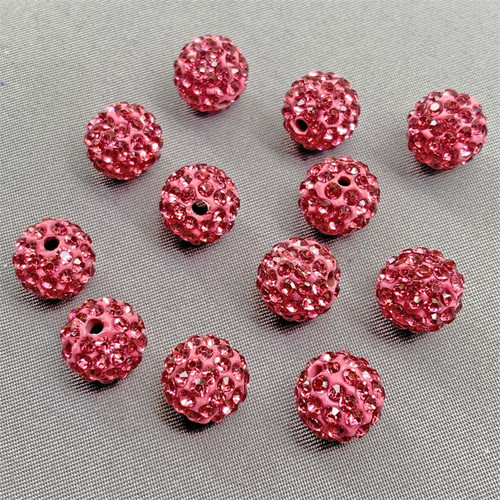 Crystal Pave Shamballa Rhinestone Beads 10mm Rose Q12 Per Pkg