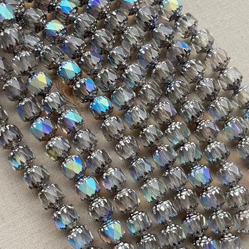 Cathedral Czech Glass Beads Barrel Crystal Shine 8mm 25 Beads Per Strand