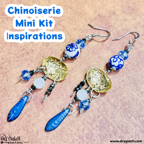 Chinoiserie Blue White China Porcelain Brass Earrings Mini Kit DIY Jewelry Making Kit