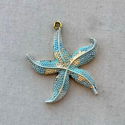 Aquamarine Turquoise Patina Starfish Sea Star Pendant Hand Painted Per Pc