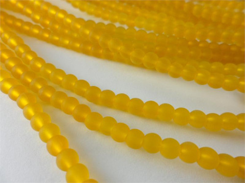 Golden Yellow 4mm Round Sea Glass Beads Per Strand
