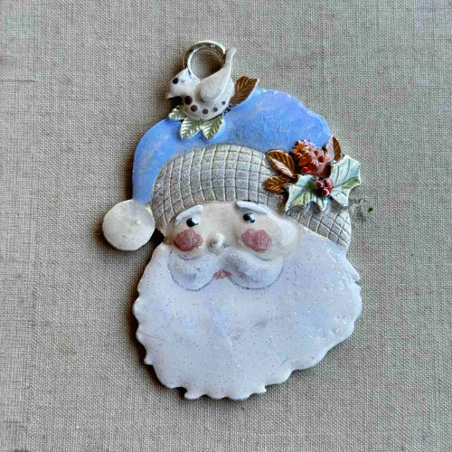 Father Christmas Blue Santa Claus Pendant Artisan Vintage Dove Large Glitter Christmas Holiday Per Pc