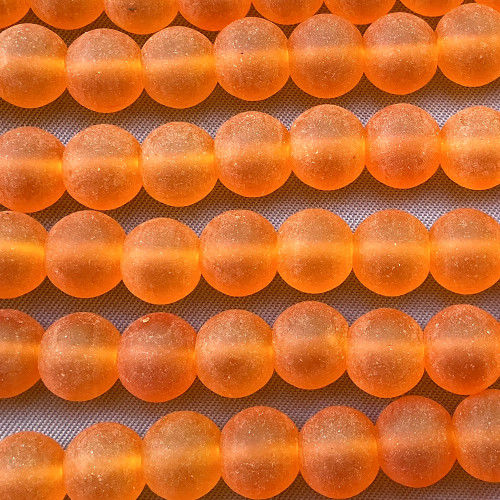Pumpkin Orange 8mm Round Sea Glass Beads Per Strand