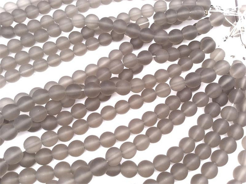Gray 8mm Round Sea Glass Beads Per Strand