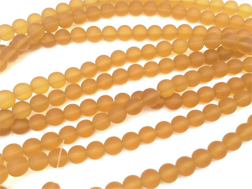 Lt Topaz 8mm Round Sea Glass Beads Per Strand