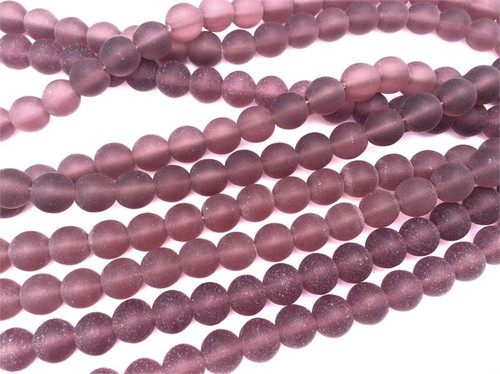 Purple 8mm Round Sea Glass Beads Per Strand