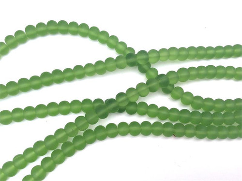 Basil Green 6x4mm Rondelle Sea Glass Beads Per Strand