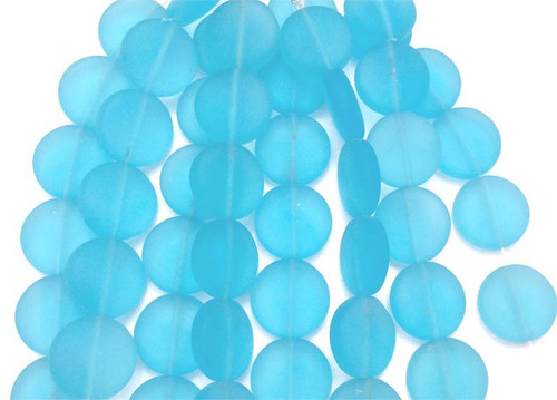 Spring River 15mm Coin Sea Glass Beads Per Strand