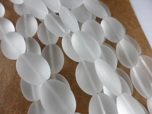 Frost Flat Oval 18x13mm Sea Glass Beads Per Strand