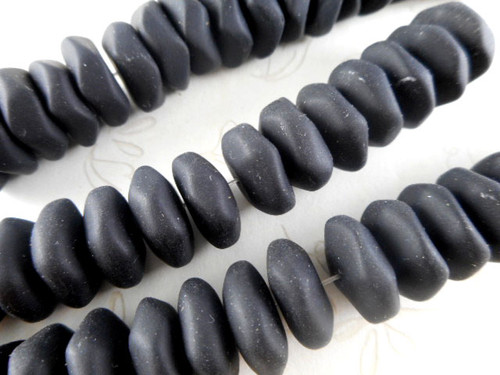 Black Ruffled Disc 13x6mm Sea Glass Beads Per Strand