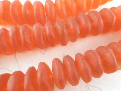 Orange Ruffled Disc 13x6mm Sea Glass Beads Per Strand