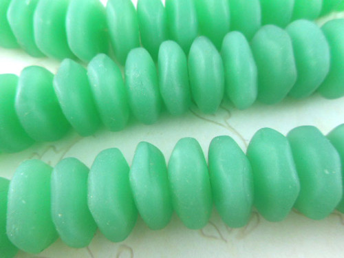 Shamrock Green Ruffled Disc 13x6mm Sea Glass Beads Per Strand