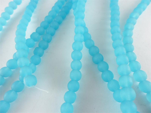 Aqua 6mm Round Sea Glass Beads - per strand