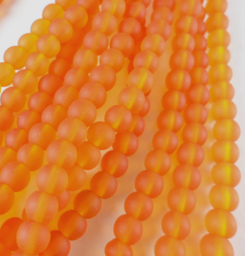 Burnt Orange 6mm Round Sea Glass Beads - per strand