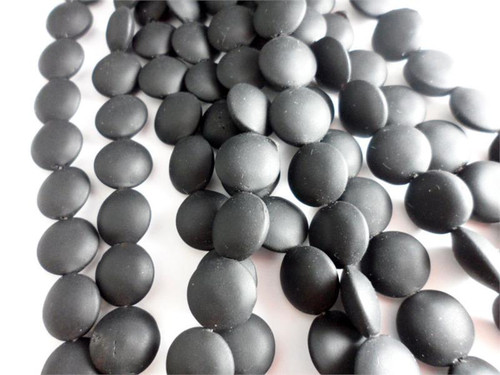 Black 12mm Coins Sea Glass Beads Per Strand