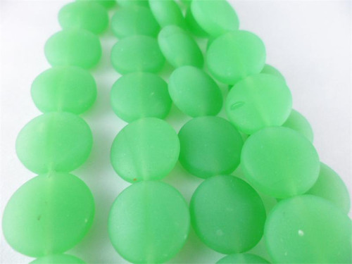 Shamrock Green 12mm Coins Sea Glass Beads Per Strand