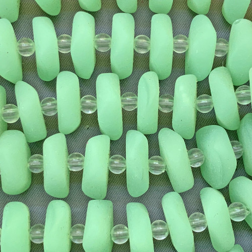 Celadon 13x6mm Ruffled Disc Sea Glass Beads Per Strand