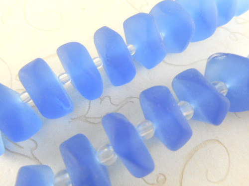 Lt Sapphire 13x6mm Ruffled Disc Sea Glass Beads Per Strand