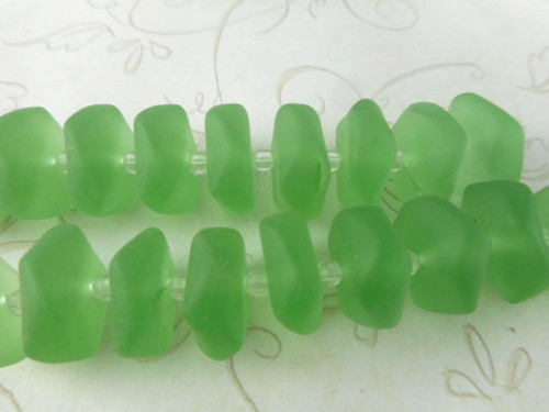 Lt Green 13x6mm Ruffled Disc Sea Glass Beads Per Strand