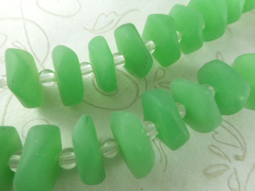 Shamrock Green 13x6mm Ruffled Disc Sea Glass Beads Per Strand
