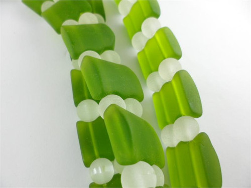 Spring Green 2 Hole 16mm Square Sea Glass Beads Per Strand